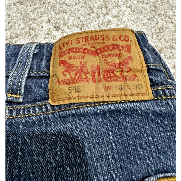 Levi’s 505 Men’s Jeans W38 L30 Dark Wash Straight Leg Denim - Picture 10 of 13